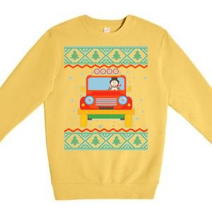 Driving Snowman Truck Ugly Christmas Sweater Premium Crewneck Sweatshirt