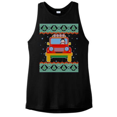 Driving Snowman Truck Ugly Christmas Sweater Ladies PosiCharge Tri-Blend Wicking Tank