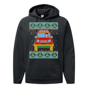 Driving Snowman Truck Ugly Christmas Sweater Performance Fleece Hoodie