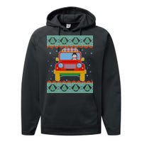 Driving Snowman Truck Ugly Christmas Sweater Performance Fleece Hoodie