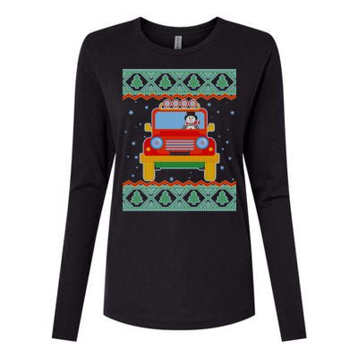 Driving Snowman Truck Ugly Christmas Sweater Womens Cotton Relaxed Long Sleeve T-Shirt