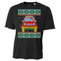 Driving Snowman Truck Ugly Christmas Sweater Cooling Performance Crew T-Shirt