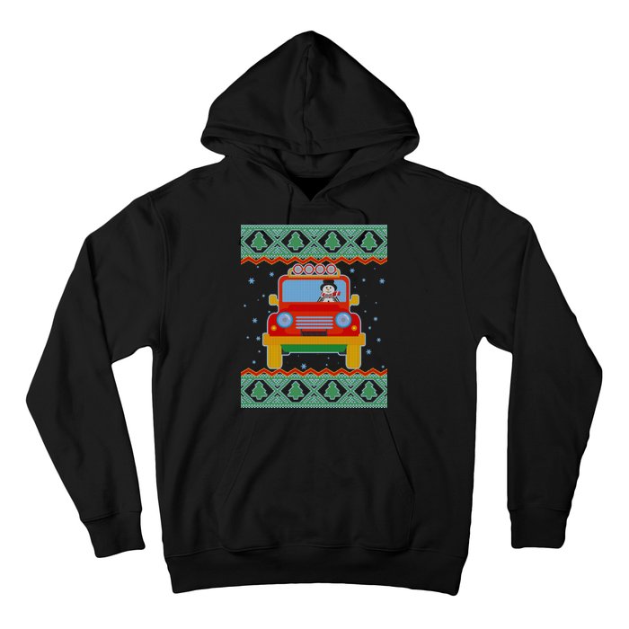 Driving Snowman Truck Ugly Christmas Sweater Hoodie