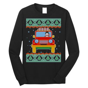 Driving Snowman Truck Ugly Christmas Sweater Long Sleeve Shirt