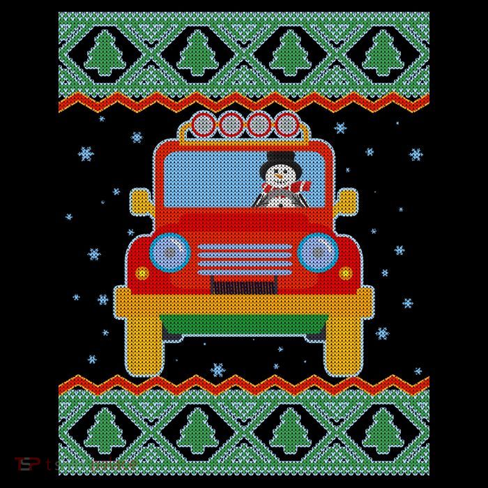 Driving Snowman Truck Ugly Christmas Sweater Apron