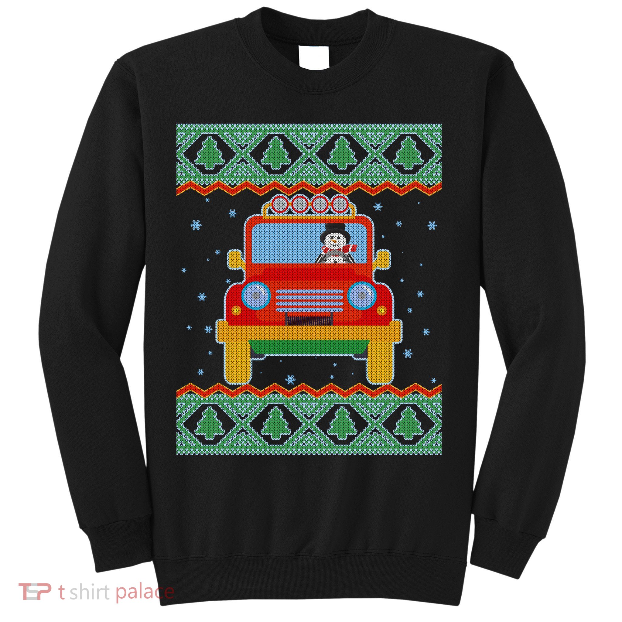 Driving Snowman Truck Ugly Christmas Sweater Sweatshirt