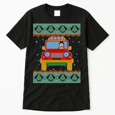 Driving Snowman Truck Ugly Christmas Sweater Tall T-Shirt