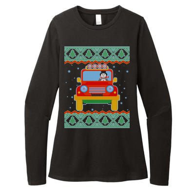 Driving Snowman Truck Ugly Christmas Sweater Womens CVC Long Sleeve Shirt