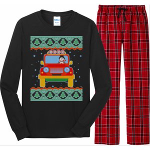 Driving Snowman Truck Ugly Christmas Sweater Long Sleeve Pajama Set