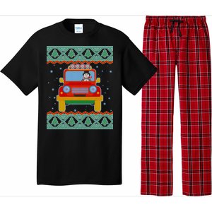 Driving Snowman Truck Ugly Christmas Sweater Pajama Set