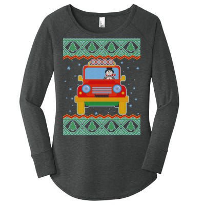 Driving Snowman Truck Ugly Christmas Sweater Women's Perfect Tri Tunic Long Sleeve Shirt