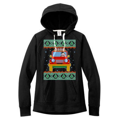 Driving Snowman Truck Ugly Christmas Sweater Women's Fleece Hoodie