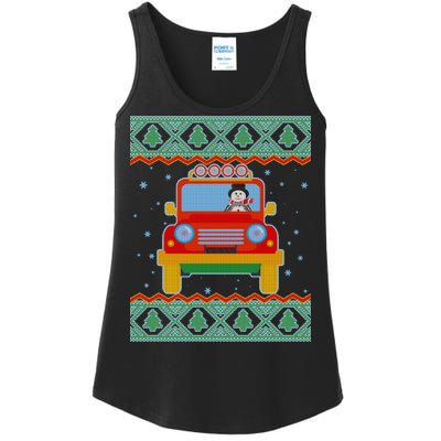 Driving Snowman Truck Ugly Christmas Sweater Ladies Essential Tank