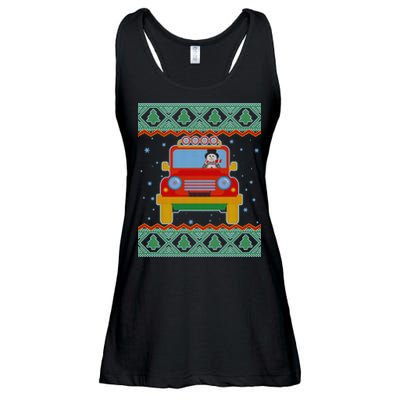 Driving Snowman Truck Ugly Christmas Sweater Ladies Essential Flowy Tank