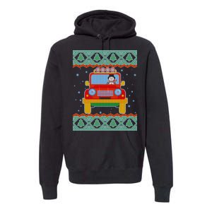 Driving Snowman Truck Ugly Christmas Sweater Premium Hoodie