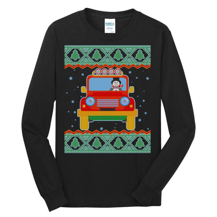 Driving Snowman Truck Ugly Christmas Sweater Tall Long Sleeve T-Shirt