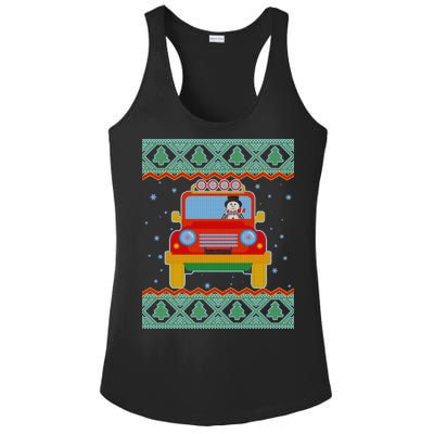 Driving Snowman Truck Ugly Christmas Sweater Ladies PosiCharge Competitor Racerback Tank