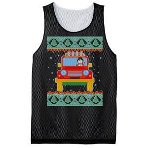 Driving Snowman Truck Ugly Christmas Sweater Mesh Reversible Basketball Jersey Tank