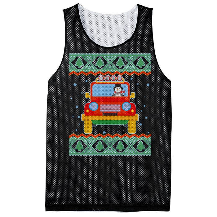 Driving Snowman Truck Ugly Christmas Sweater Mesh Reversible Basketball Jersey Tank