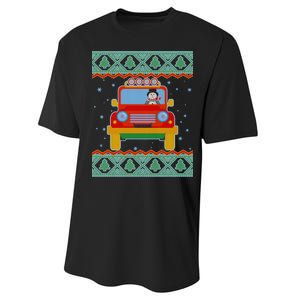 Driving Snowman Truck Ugly Christmas Sweater Performance Sprint T-Shirt