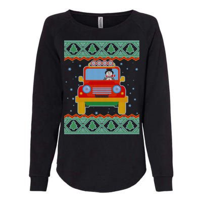 Driving Snowman Truck Ugly Christmas Sweater Womens California Wash Sweatshirt