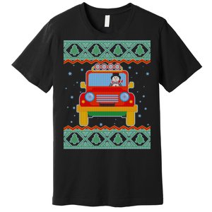 Driving Snowman Truck Ugly Christmas Sweater Premium T-Shirt