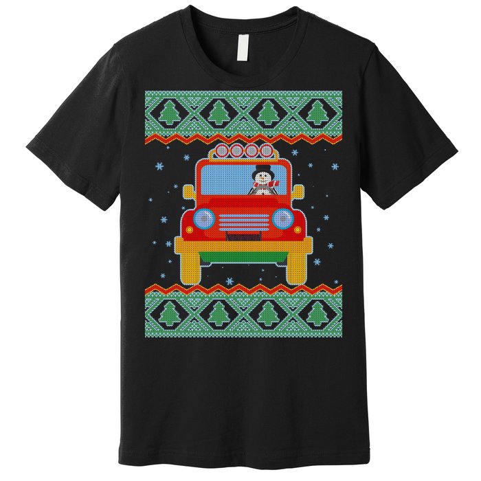 Driving Snowman Truck Ugly Christmas Sweater Premium T-Shirt