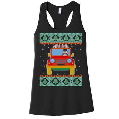 Driving Snowman Truck Ugly Christmas Sweater Women's Racerback Tank