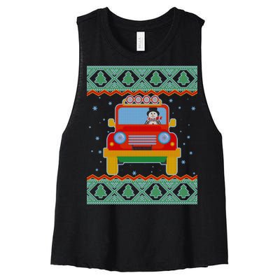 Driving Snowman Truck Ugly Christmas Sweater Women's Racerback Cropped Tank