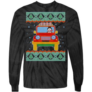 Driving Snowman Truck Ugly Christmas Sweater Tie-Dye Long Sleeve Shirt