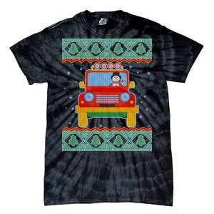 Driving Snowman Truck Ugly Christmas Sweater Tie-Dye T-Shirt