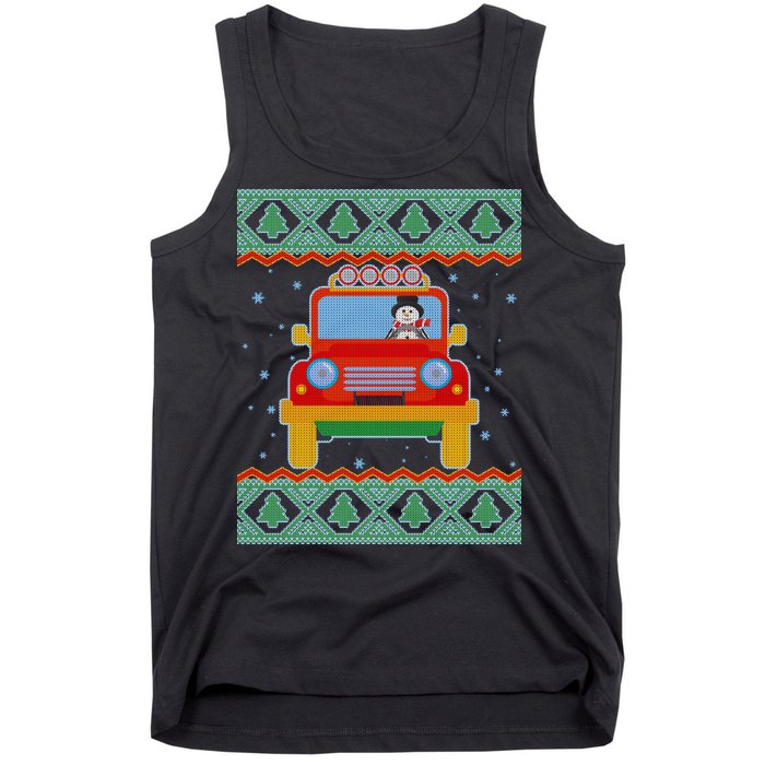 Driving Snowman Truck Ugly Christmas Sweater Tank Top