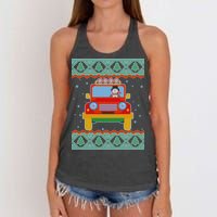 Driving Snowman Truck Ugly Christmas Sweater Women's Knotted Racerback Tank