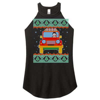 Driving Snowman Truck Ugly Christmas Sweater Women's Perfect Tri Rocker Tank