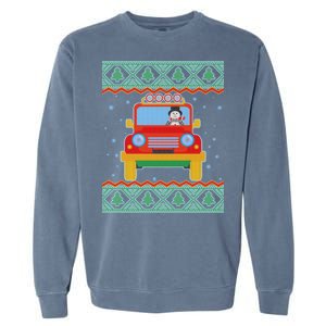 Driving Snowman Truck Ugly Christmas Sweater Garment-Dyed Sweatshirt