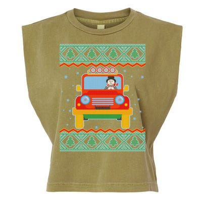 Driving Snowman Truck Ugly Christmas Sweater Garment-Dyed Women's Muscle Tee