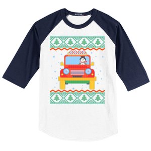 Driving Snowman Truck Ugly Christmas Sweater Baseball Sleeve Shirt