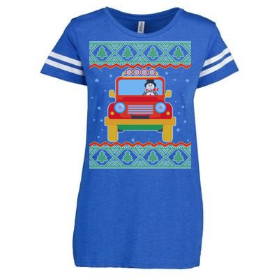 Driving Snowman Truck Ugly Christmas Sweater Enza Ladies Jersey Football T-Shirt