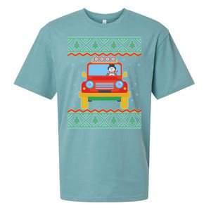 Driving Snowman Truck Ugly Christmas Sweater Sueded Cloud Jersey T-Shirt