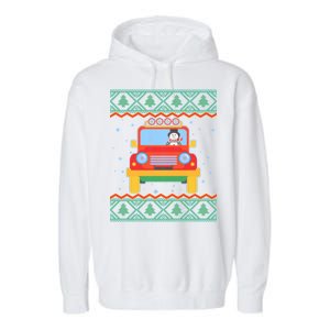 Driving Snowman Truck Ugly Christmas Sweater Garment-Dyed Fleece Hoodie