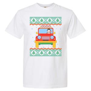 Driving Snowman Truck Ugly Christmas Sweater Garment-Dyed Heavyweight T-Shirt