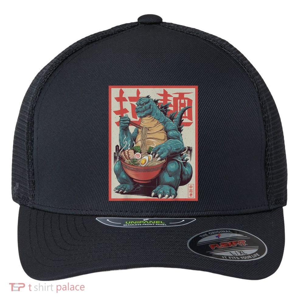 Dinosaur Ramen Japanese Art Graphic Kawaii Monster Anime Flexfit Unipanel Trucker Cap