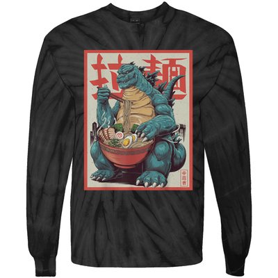 Dinosaur Ramen Japanese Art Graphic Kawaii Monster Anime Tie-Dye Long Sleeve Shirt