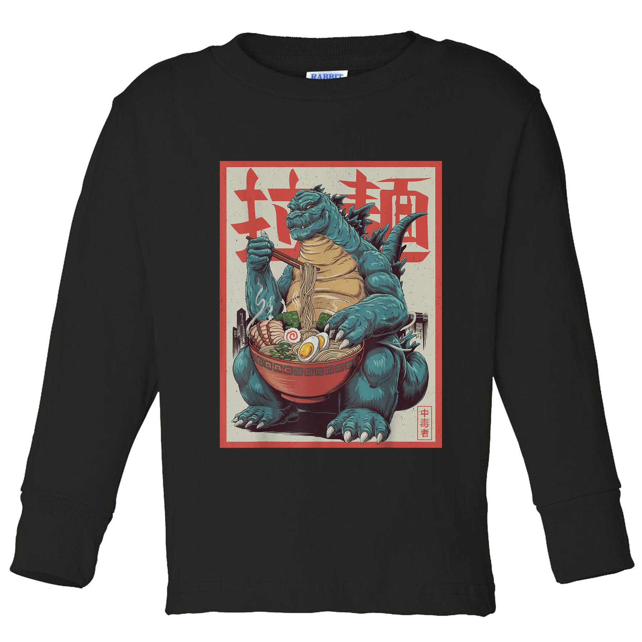 Dinosaur Ramen Japanese Art Graphic Kawaii Monster Anime Toddler Long Sleeve Shirt