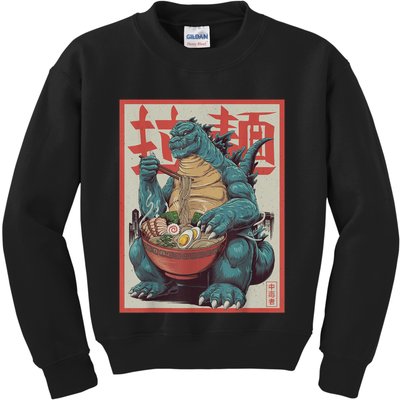 Dinosaur Ramen Japanese Art Graphic Kawaii Monster Anime Kids Sweatshirt