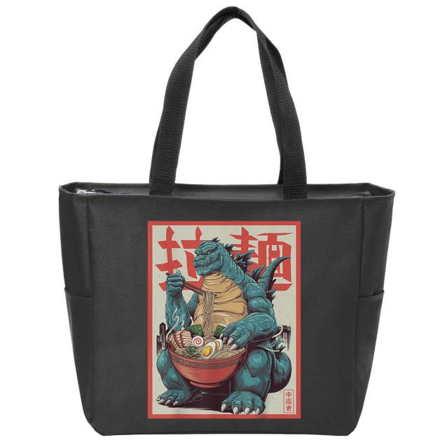 Dinosaur Ramen Japanese Art Graphic Kawaii Monster Anime Zip Tote Bag