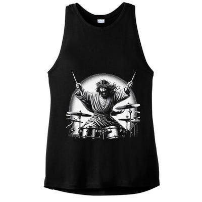 Drummer Rock Jesus Drumming Ladies PosiCharge Tri-Blend Wicking Tank