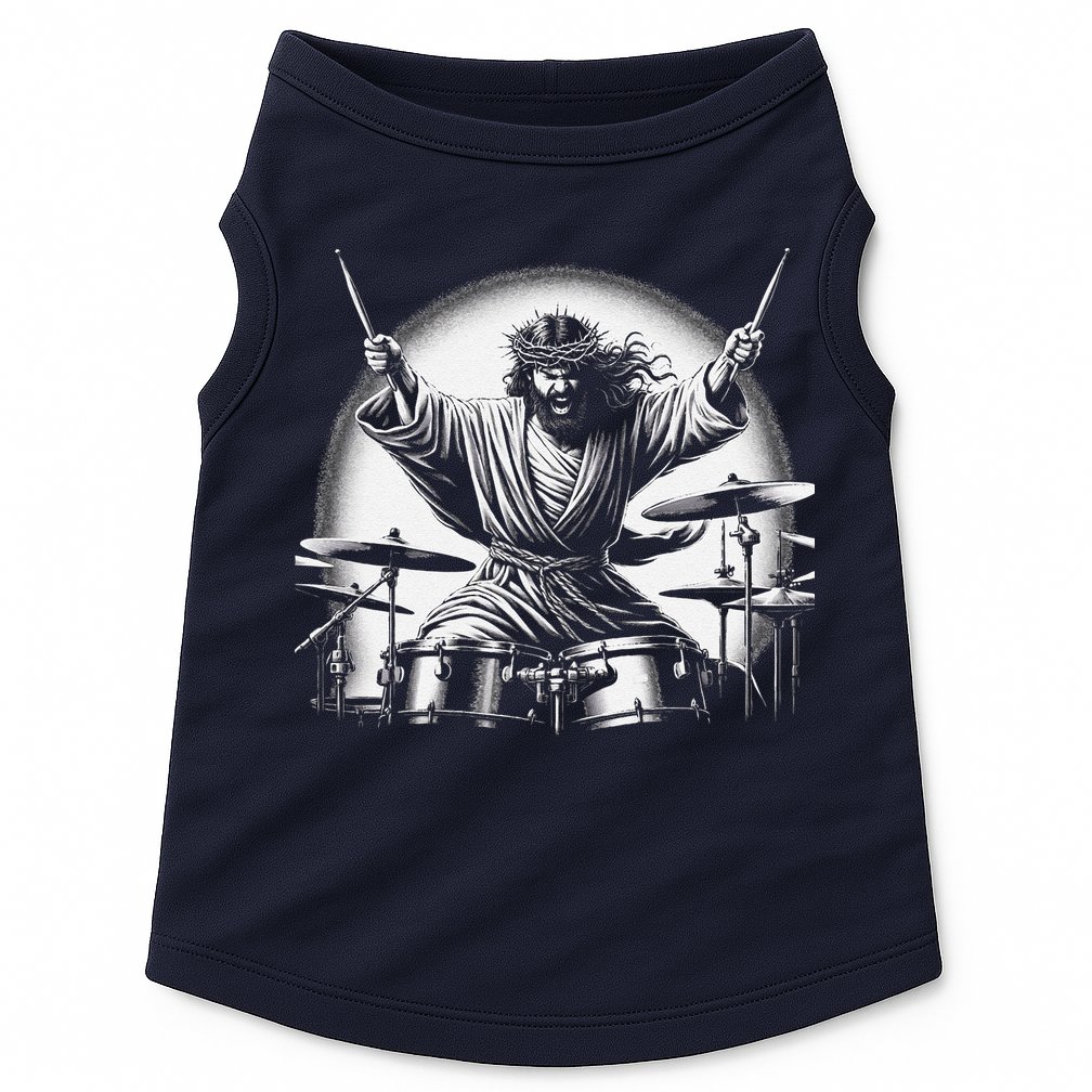 Drummer Rock Jesus Drumming Doggie Tank