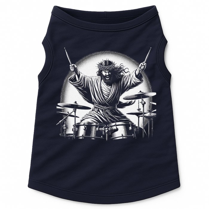 Drummer Rock Jesus Drumming Doggie Tank