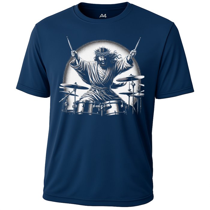 Drummer Rock Jesus Drumming Cooling Performance Crew T-Shirt